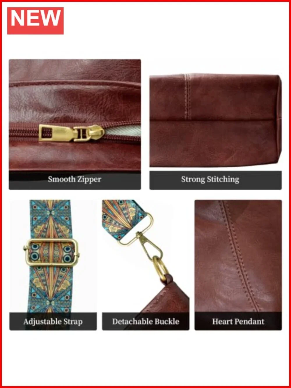 Vegan Leather Hobo Crossbody Bag with Adjustable Guitar Strap